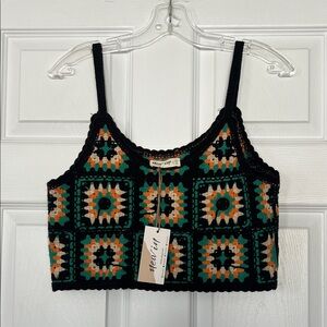 Orange and Black Crochet Crop Top